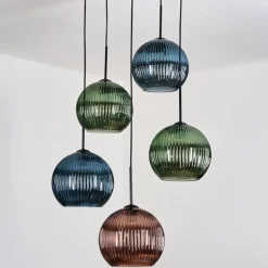 hofstein Koyoto Suspension, Boule lumineuse, Suspension grappe Bleu, Vert, Cuivré, 5 lumières