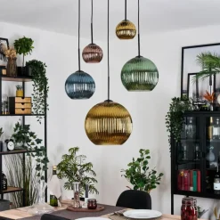 Lampes Dorées-hofstein Koyoto Suspension, Boule lumineuse, Suspension grappe Bleu, Or, Vert, Cuivré, 5 lumières