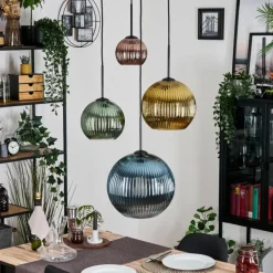 Lampes Dorées-hofstein Koyoto Suspension, Boule lumineuse, Suspension grappe 35 cm Bleu, Or, Vert, Cuivré, 4 lumières