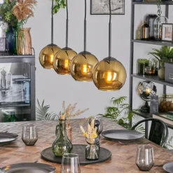 hofstein Koyoto Suspension, Boule lumineuse, Suspension Or, 4 lumières