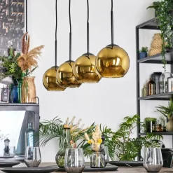 hofstein Koyoto Suspension, Boule lumineuse, Suspension Or, 4 lumières