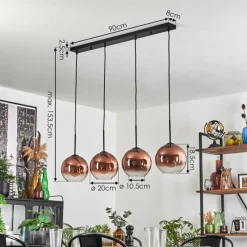 hofstein Koyoto Suspension Clair, Cuivré, 4 lumières