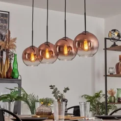 hofstein Koyoto Suspension Clair, Cuivré, 4 lumières