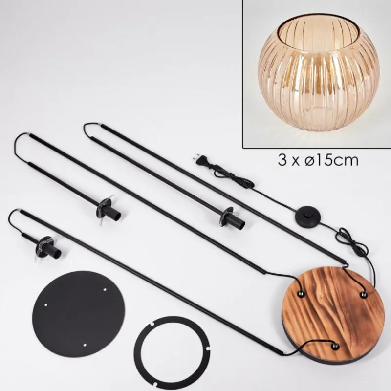 Lampes À Boules-hofstein Kyoto Lampadaire Bois clair, Noir, 3 lumières