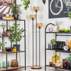 Lampes À Boules-hofstein Kyoto Lampadaire Bois clair, Noir, 3 lumières