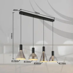 Suspension Verre Fumé-Luminaires Globo Lighting Labora Suspension LED Noir, 1 lumière