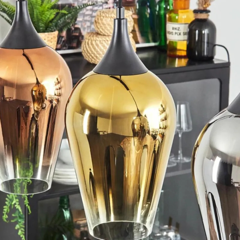 Lampes Dorées-hofstein Ladrongueira Suspension Chrome, Or, Clair, Cuivré, Fumé, 3 lumières