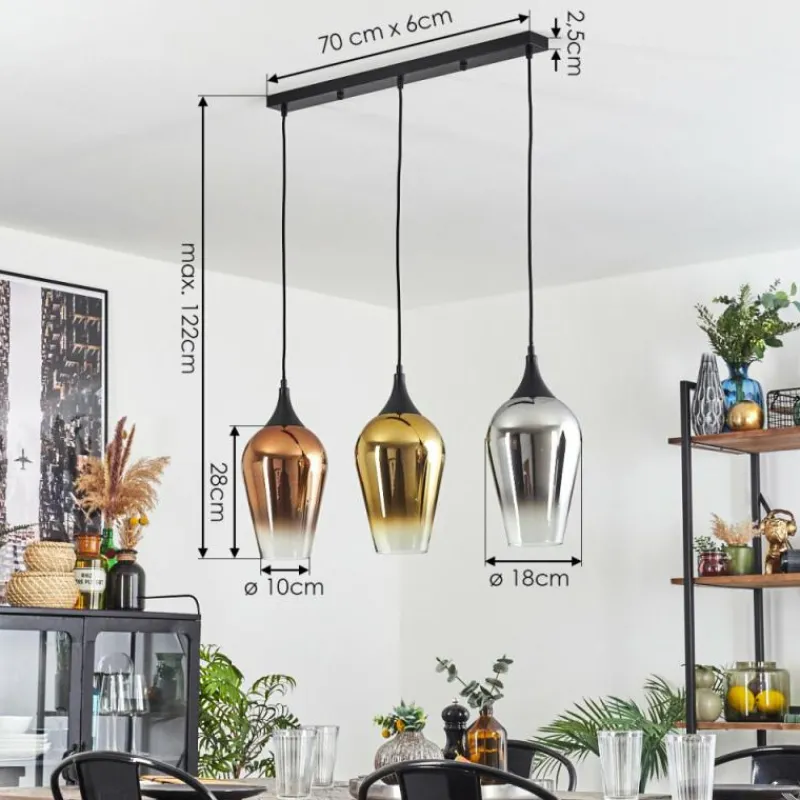 Lampes Dorées-hofstein Ladrongueira Suspension Chrome, Or, Clair, Cuivré, Fumé, 3 lumières