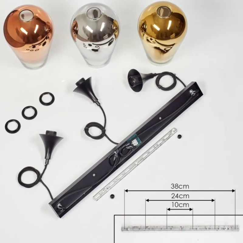 Lampes Dorées-hofstein Ladrongueira Suspension Chrome, Or, Clair, Cuivré, Fumé, 3 lumières