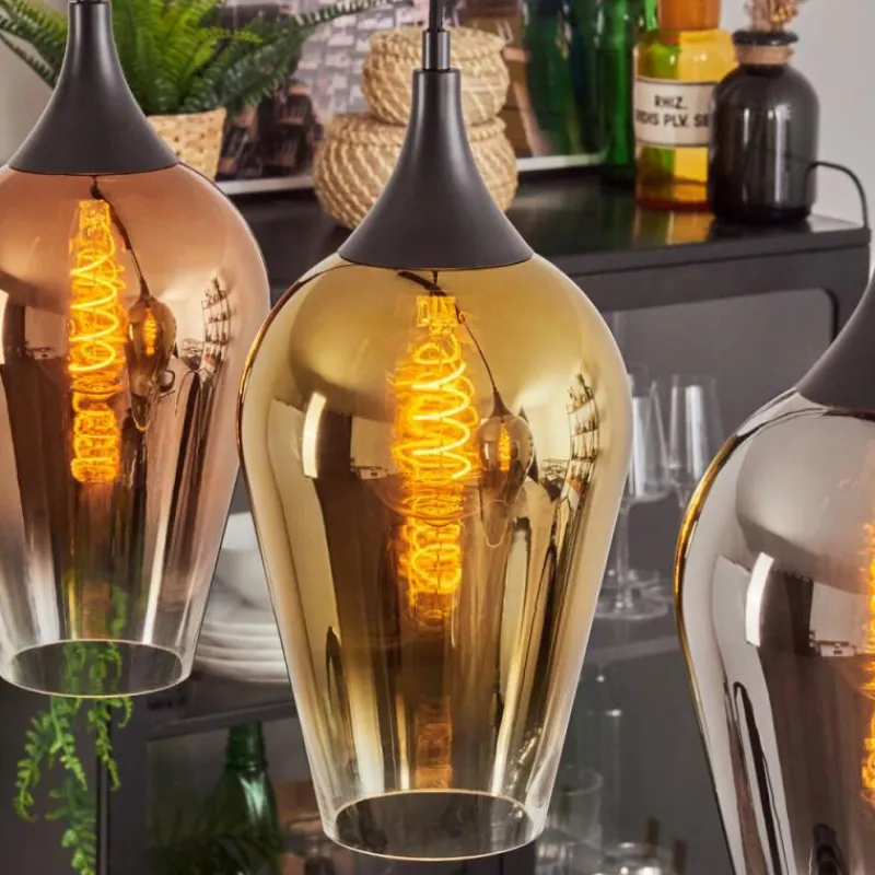 Lampes Dorées-hofstein Ladrongueira Suspension Chrome, Or, Clair, Cuivré, Fumé, 3 lumières
