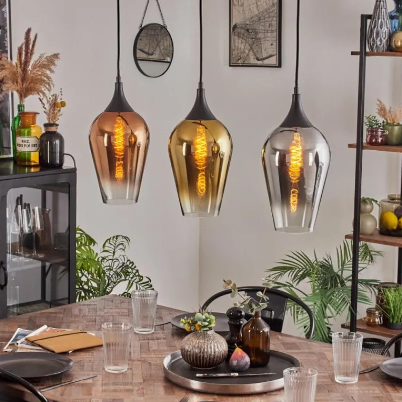 Lampes Dorées-hofstein Ladrongueira Suspension Chrome, Or, Clair, Cuivré, Fumé, 3 lumières