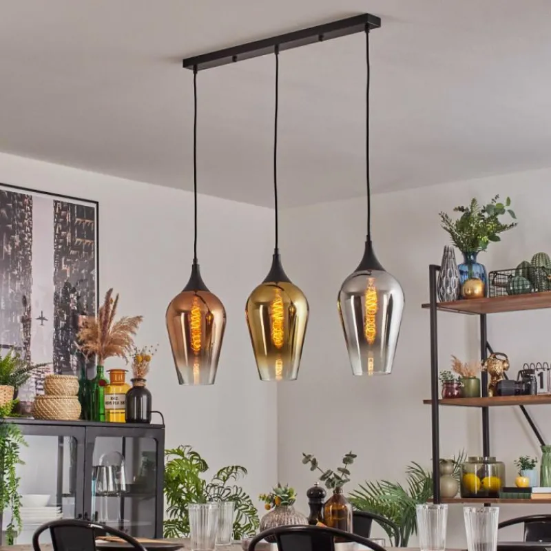 Lampes Dorées-hofstein Ladrongueira Suspension Chrome, Or, Clair, Cuivré, Fumé, 3 lumières