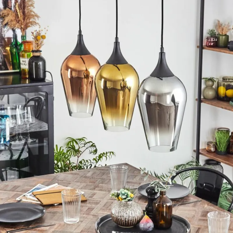 Lampes Dorées-hofstein Ladrongueira Suspension Chrome, Or, Clair, Cuivré, Fumé, 3 lumières
