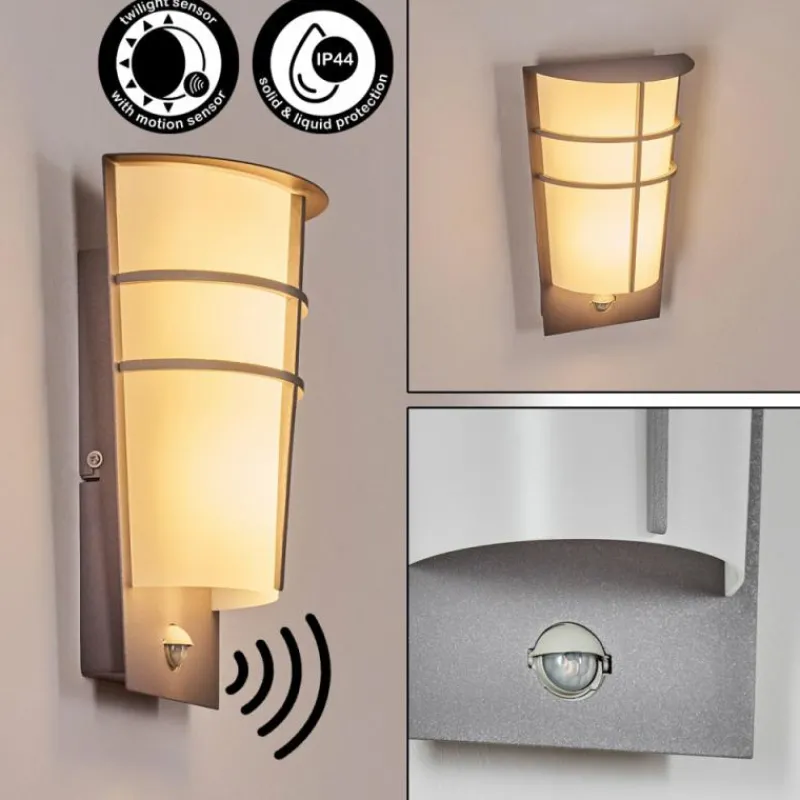 hofstein Lamarche Lampe murale d´extérieur, Applique murale LED Gris, 2 lumières, Détecteur de mouvement