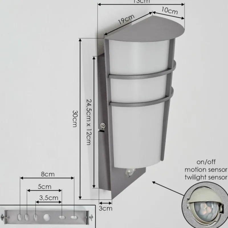 hofstein Lamarche Lampe murale d´extérieur, Applique murale LED Gris, 2 lumières, Détecteur de mouvement