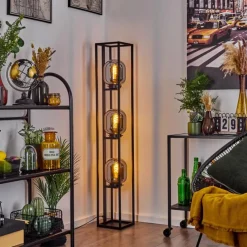 Suspension Verre Fumé-hofstein Lampadaire Arieux Noir, 3 lumières