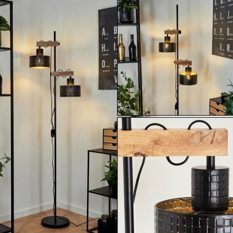 Lampes Dorées-hofstein Lampadaire Chabian Noir, 2 lumières