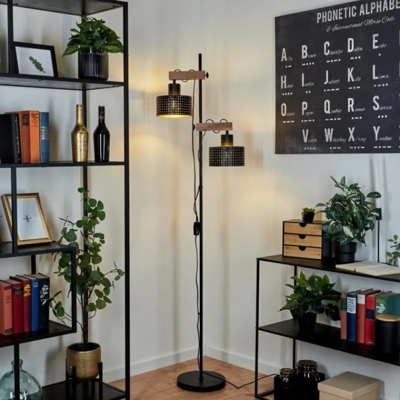 Lampes Dorées-hofstein Lampadaire Chabian Noir, 2 lumières