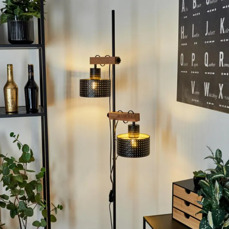 Lampes Dorées-hofstein Lampadaire Chabian Noir, 2 lumières