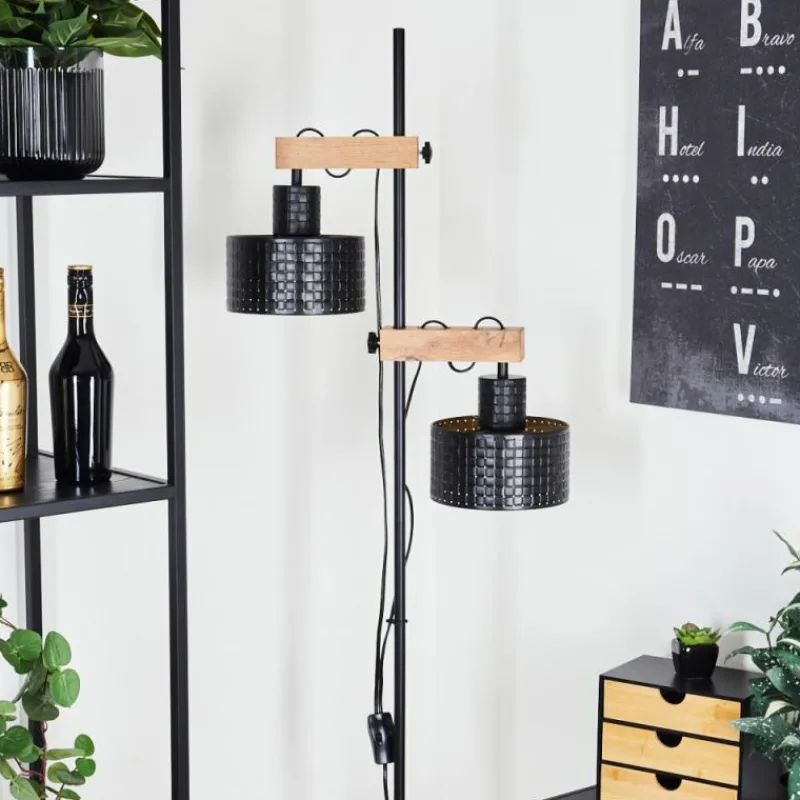 Lampes Dorées-hofstein Lampadaire Chabian Noir, 2 lumières