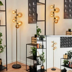 hofstein Lampadaire Chehalis LED Laiton, Noir, 6 lumières