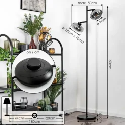 Suspension Verre Fumé-hofstein Lampadaire Haikala Noir, 2 lumières