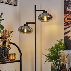 Suspension Verre Fumé-hofstein Lampadaire Haikala Noir, 2 lumières