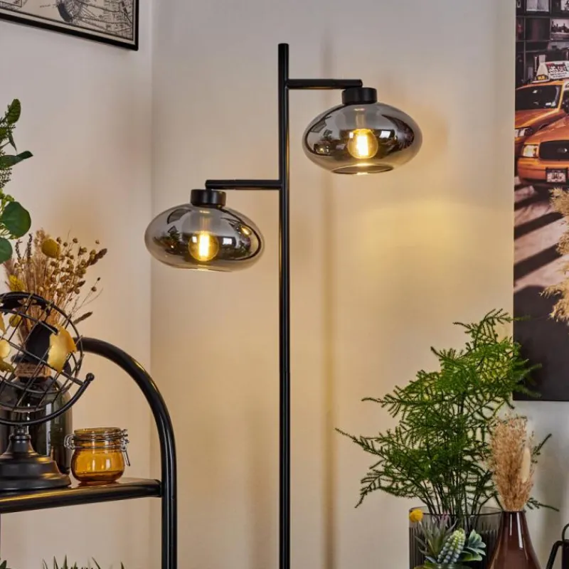 Suspension Verre Fumé-hofstein Lampadaire Haikala Noir, 2 lumières