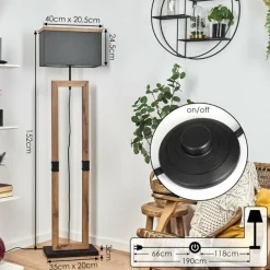 Style Boho-Chic-hofstein Lampadaire Lure Brun, Couleur bois, Noir, 1 lumière