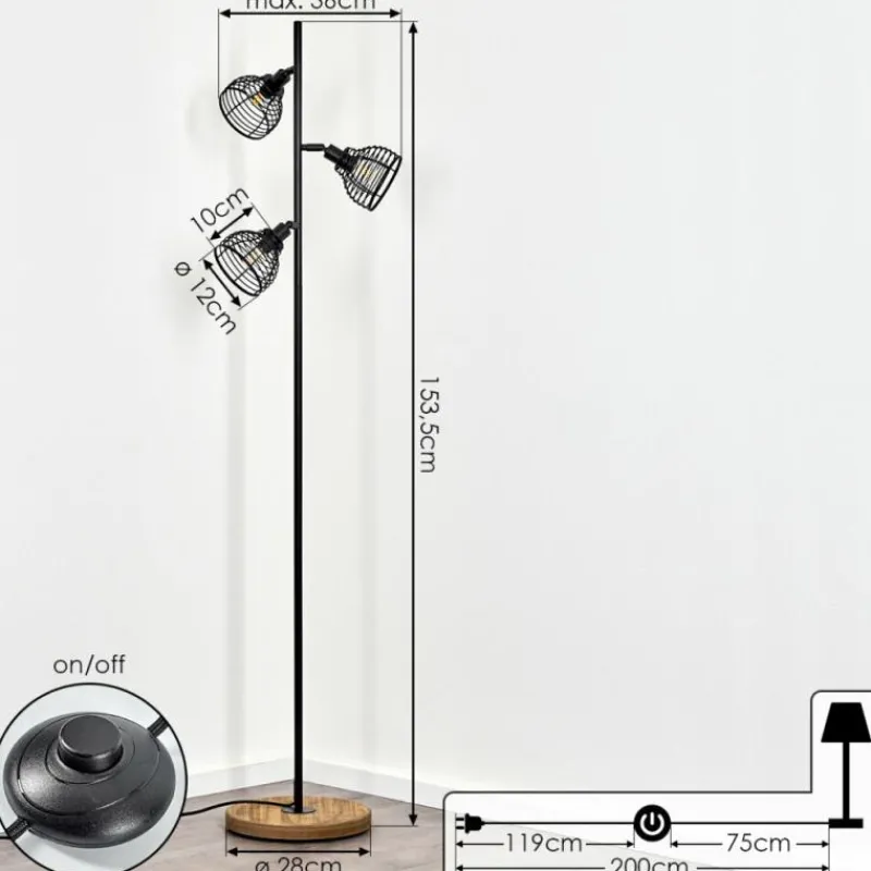 Style Boho-Chic-hofstein Lampadaire Omba Écru, Noir, 3 lumières