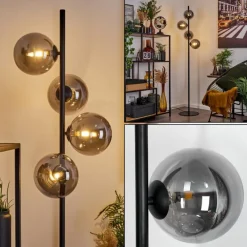 Suspension Verre Fumé-hofstein Lampadaire Remaisnil Noir, 4 lumières