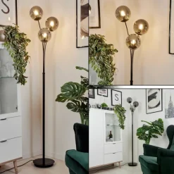 Suspension Verre Fumé-hofstein Lampadaire Salamonde Noir, 3 lumières