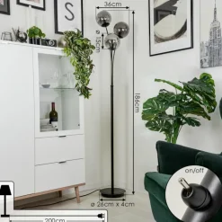 Suspension Verre Fumé-hofstein Lampadaire Salamonde Noir, 3 lumières