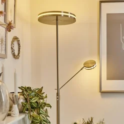 hofstein Lampadaire à vasque Huallilemu LED Nickel mat, 2 lumières