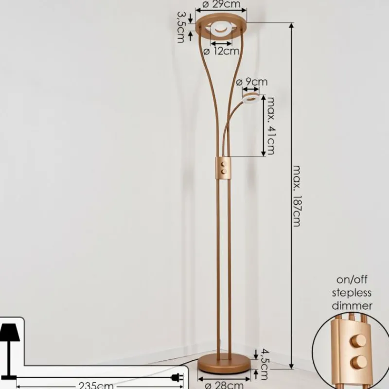 Lampes Dorées-hofstein Lampadaire à vasque Kimba LED Or, 3 lumières