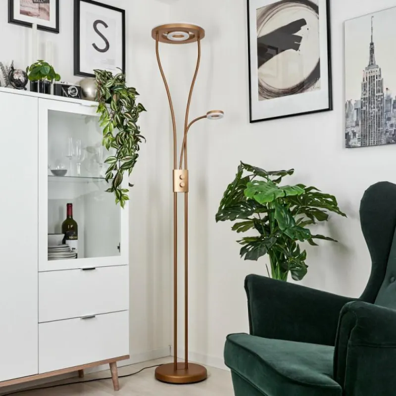 Lampes Dorées-hofstein Lampadaire à vasque Kimba LED Or, 3 lumières