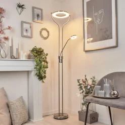 hofstein Lampadaire à vasque Plouescat LED Nickel mat, 2 lumières* Lampadaires Et Lampes Sur Pied