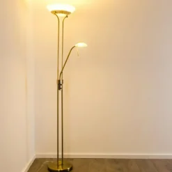 Luminaires Rustiques-hofstein Lampadaire à vasque Biot LED Vieux laiton, 2 lumières