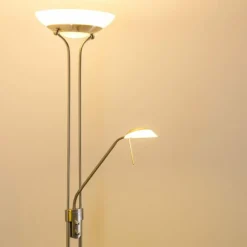 hofstein Lampadaire à vasque Biot LED Nickel mat, 2 lumières