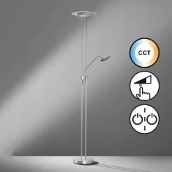 Luminaires Fischer & Honsel Lampadaire à vasque Fischer & Honsel Tallri LED Nickel mat, 1 lumière* Lampadaires Et Lampes Sur Pied