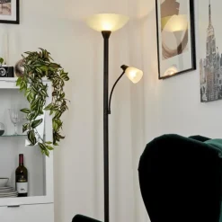 hofstein Lampadaire à vasque Phong LED Noir, 2 lumières