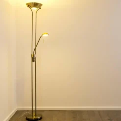 hofstein Lampadaire à vasque Rom LED Vieux laiton, 2 lumières