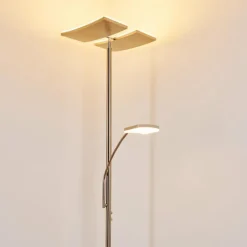 hofstein Lampadaire à vasque Thyolo LED Acier brossé, 2 lumières