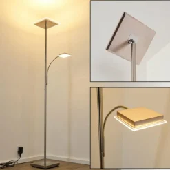 hofstein Lampadaire à vasque Veteli LED Chrome, Nickel mat, 2 lumières