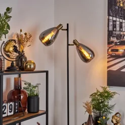 Suspension Verre Fumé-hofstein Lampadaire Vaurois Laiton, Noir, 2 lumières