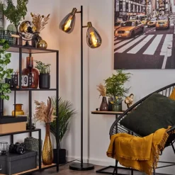 Suspension Verre Fumé-hofstein Lampadaire Vaurois Laiton, Noir, 2 lumières