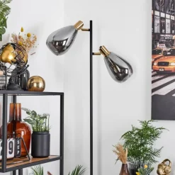 Suspension Verre Fumé-hofstein Lampadaire Vaurois Laiton, Noir, 2 lumières