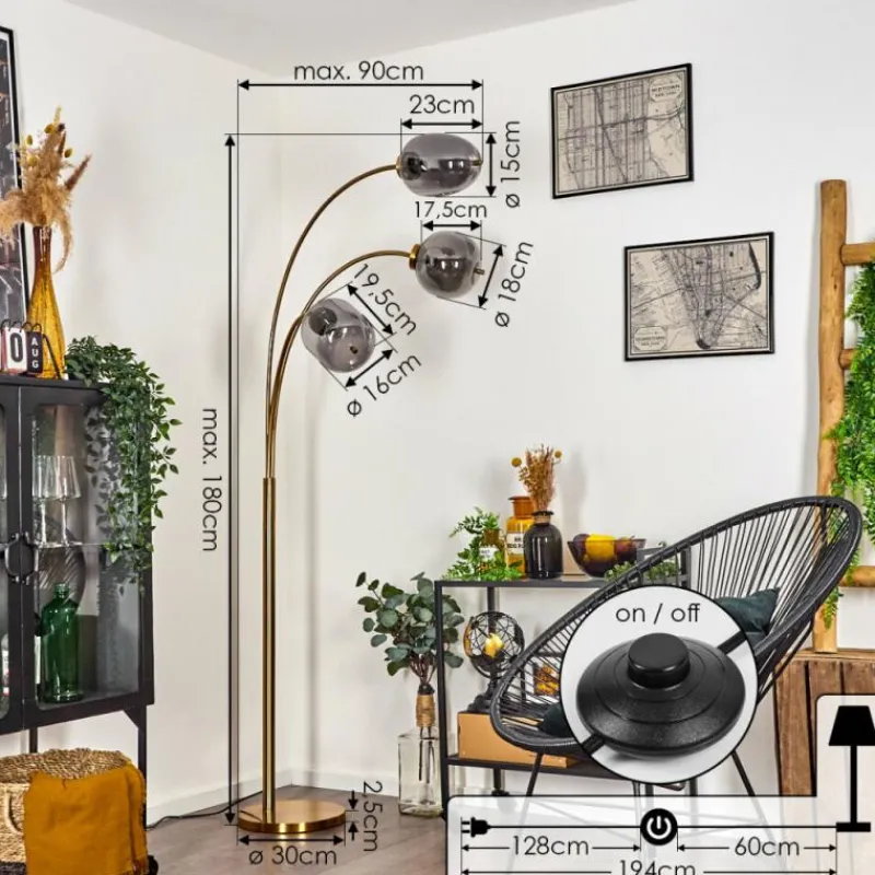 Suspension Verre Fumé-hofstein Lampadaire Verbania Laiton, 3 lumières