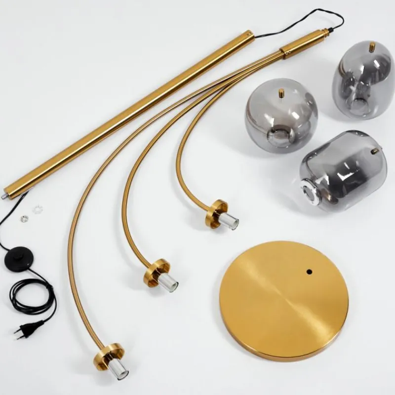 Suspension Verre Fumé-hofstein Lampadaire Verbania Laiton, 3 lumières