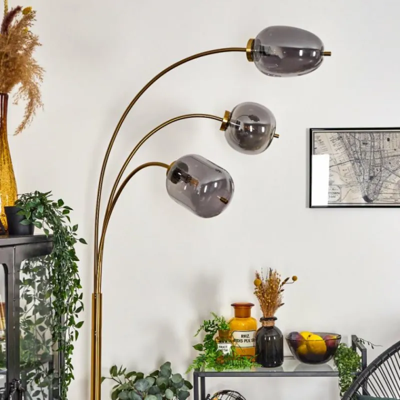 Suspension Verre Fumé-hofstein Lampadaire Verbania Laiton, 3 lumières